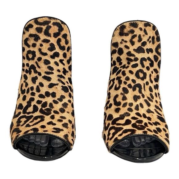 Steve Madden Size 9 Sinful Animal Print Calf Hair Leather Peep-Toe Mules - Picture 2 of 7